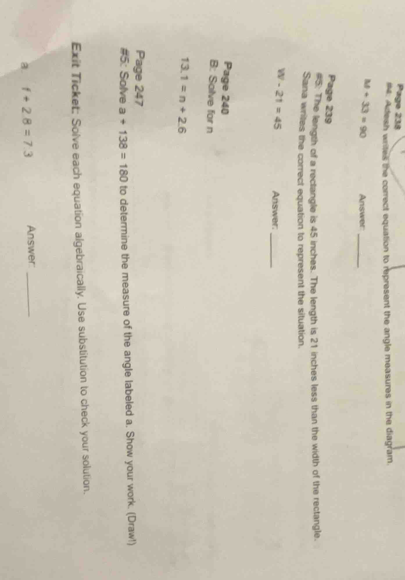 page 238 #4. adesh writes the correct equation to represent the angle m…