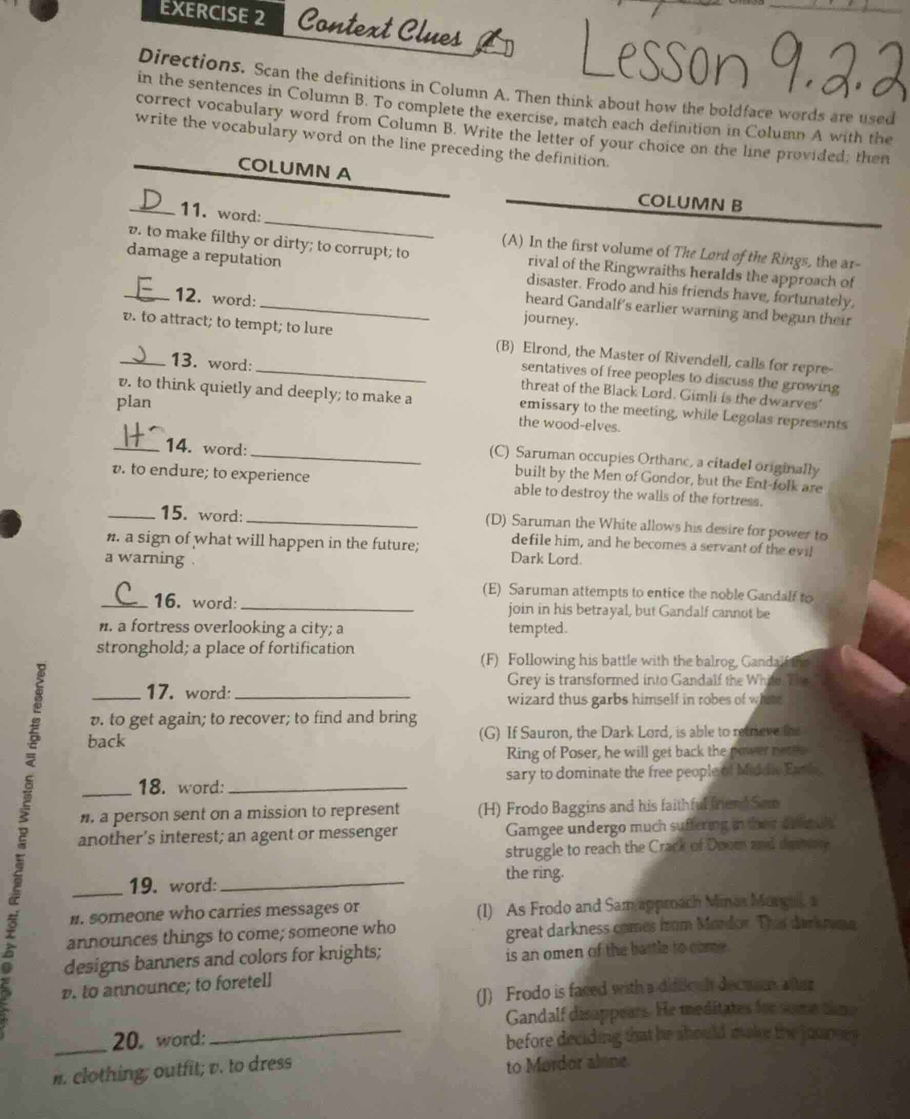 exercise 2 context clues directions. scan the definitions in column a. …