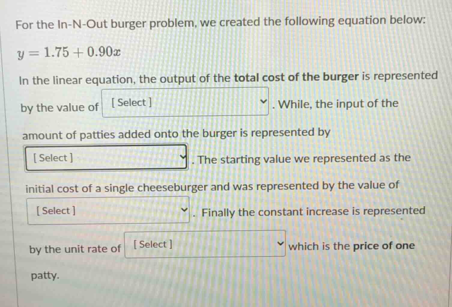 for the in-n-out burger problem, we created the following equation belo…