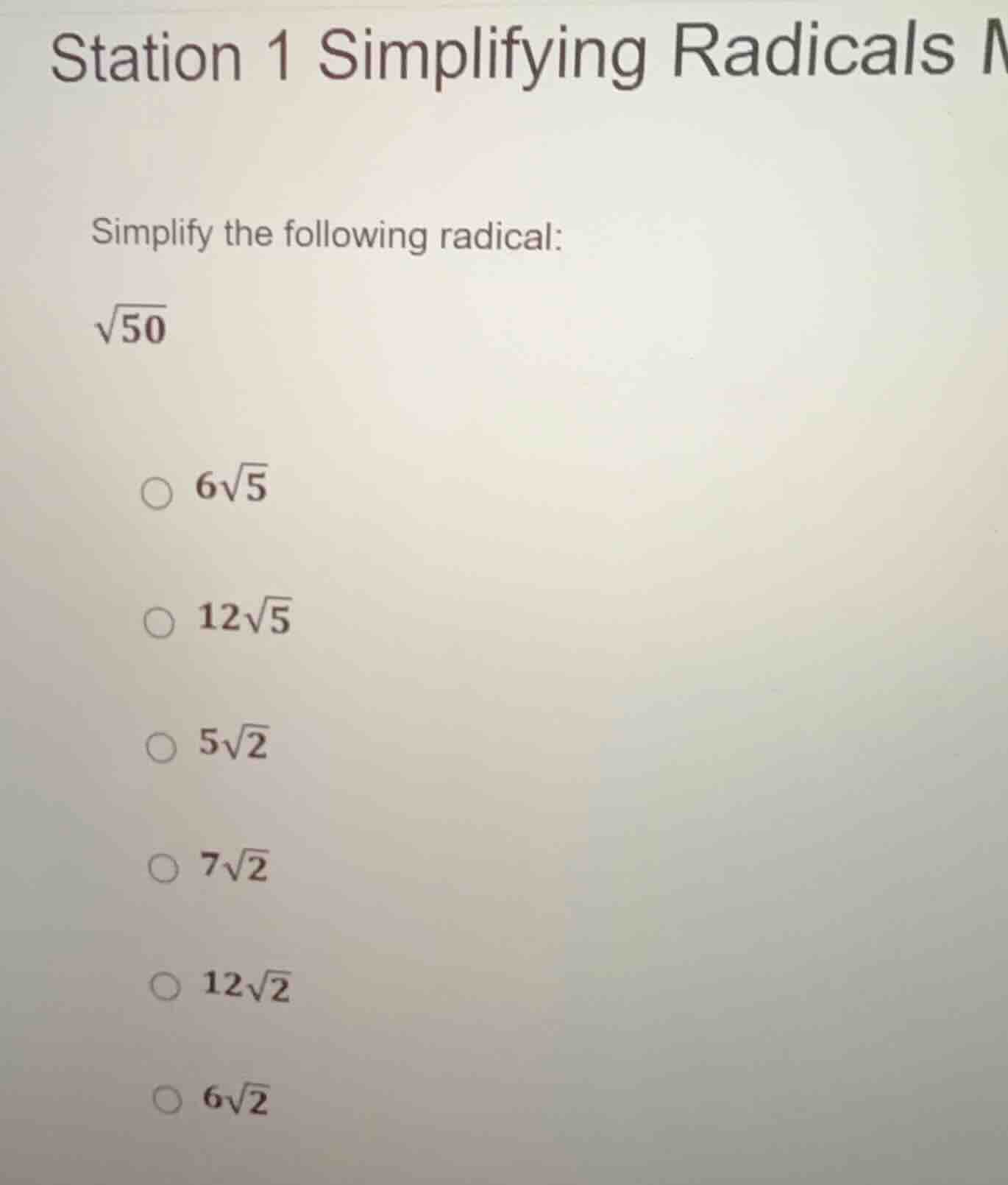 station 1 simplifying radicals simplify the following radical: \\(\\sqr…