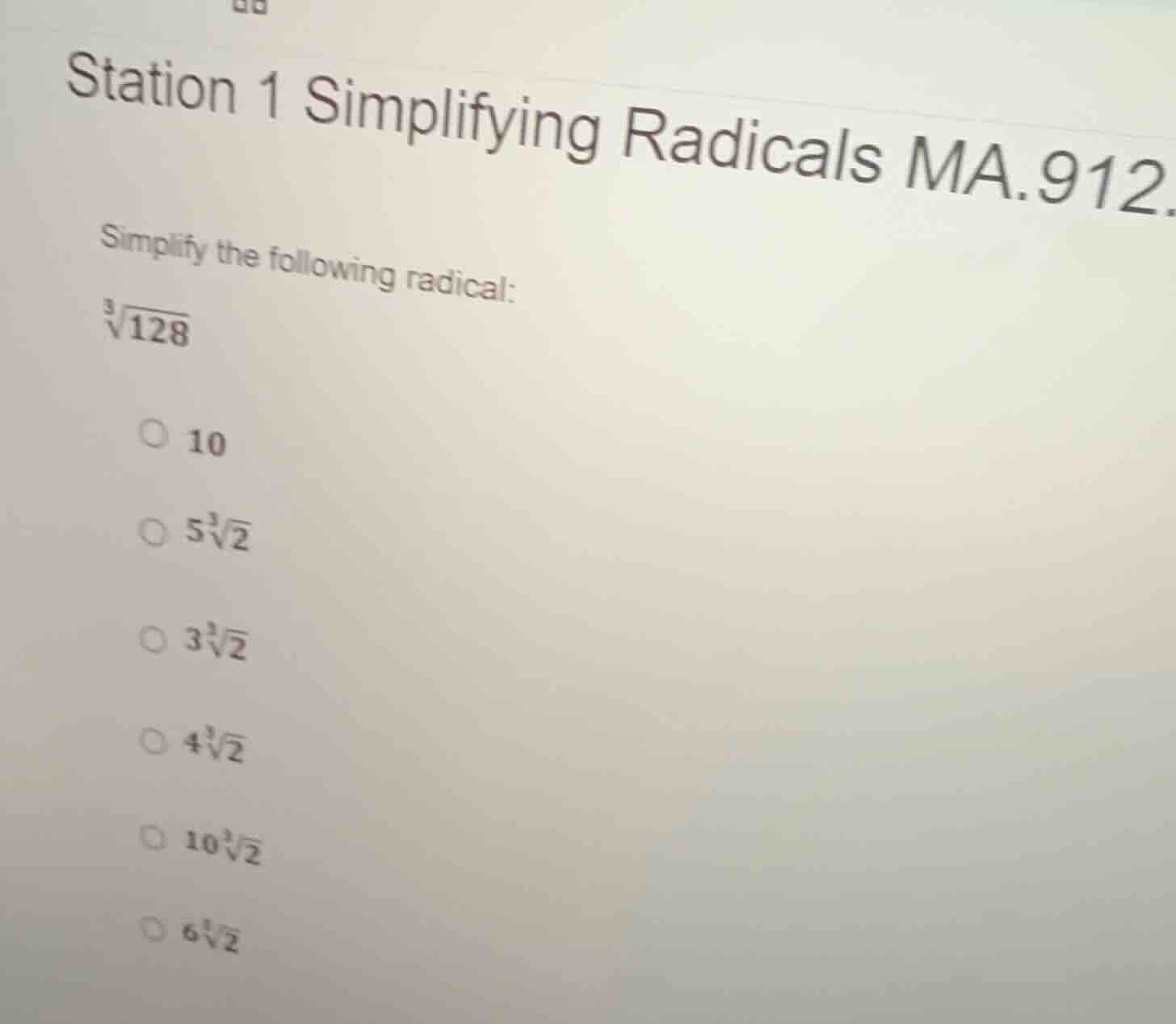 station 1 simplifying radicals ma.912. simplify the following radical: …