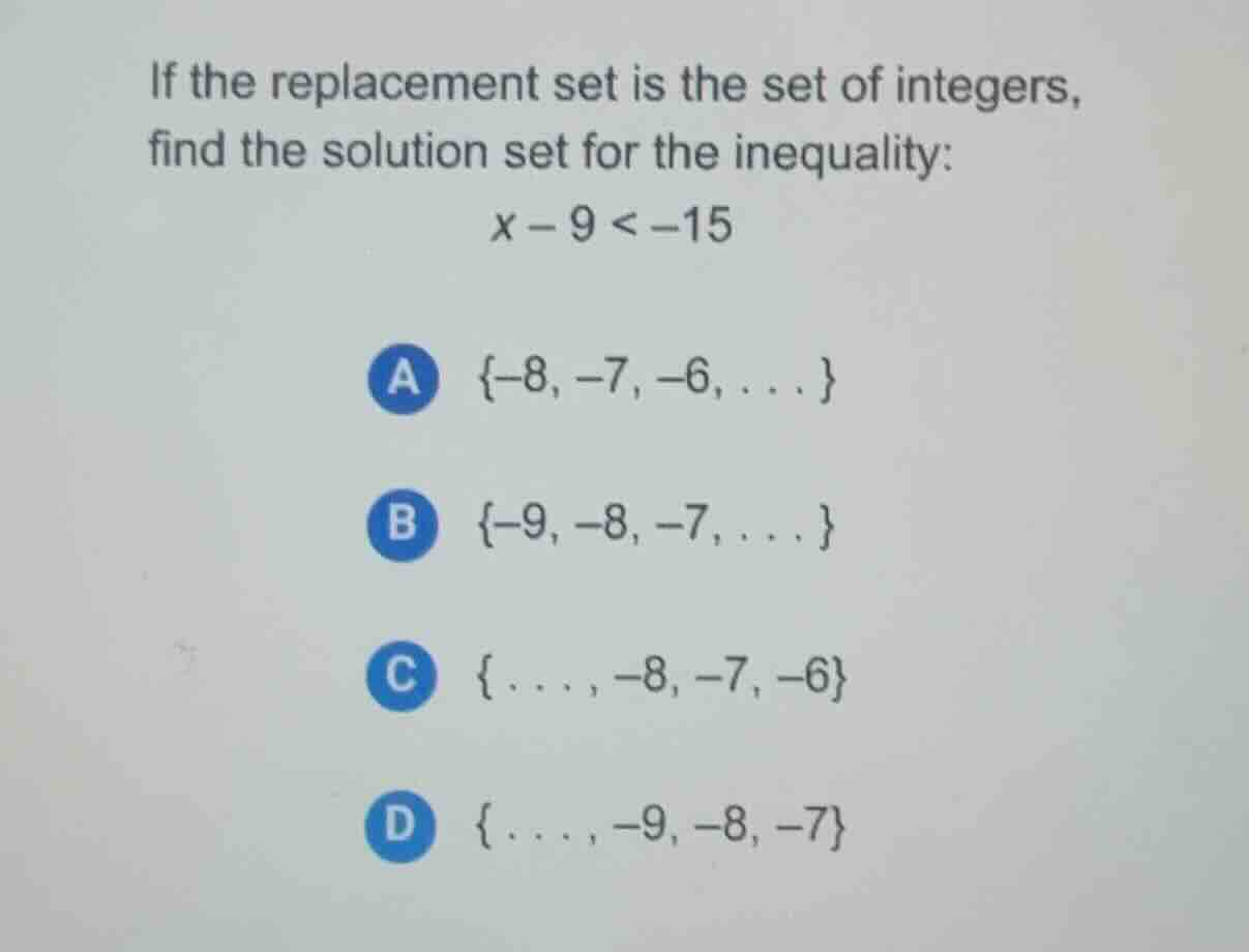 if the replacement set is the set of integers, find the solution set fo…