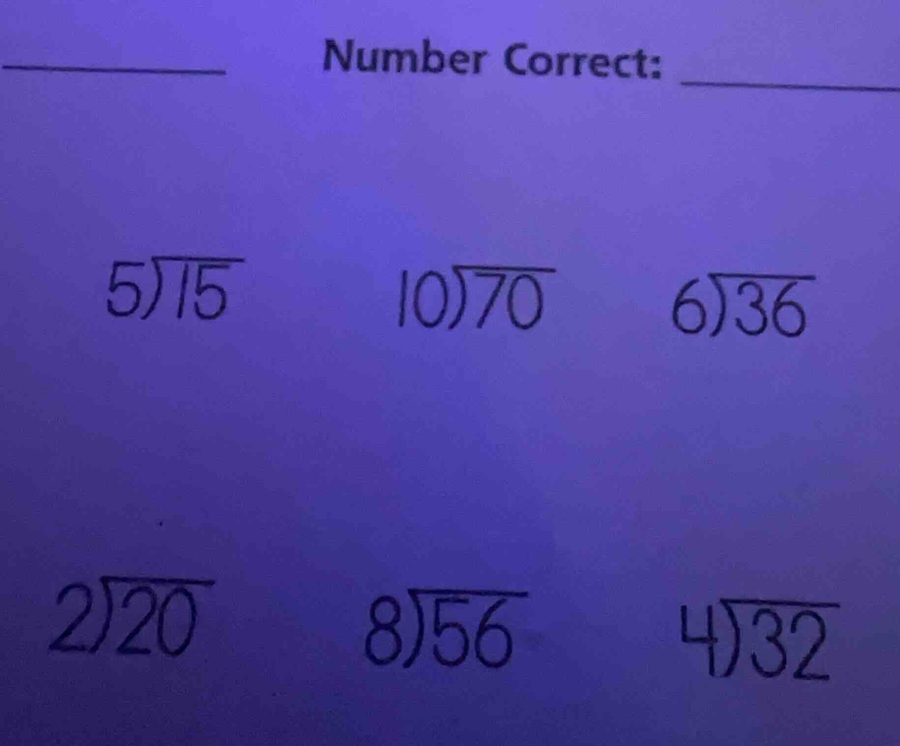 number correct: \\(5\\enclose{longdiv}{15}\\) \\(10\\enclose{longdiv}{7…