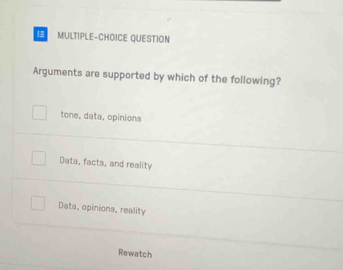 multiple-choice question arguments are supported by which of the follow…