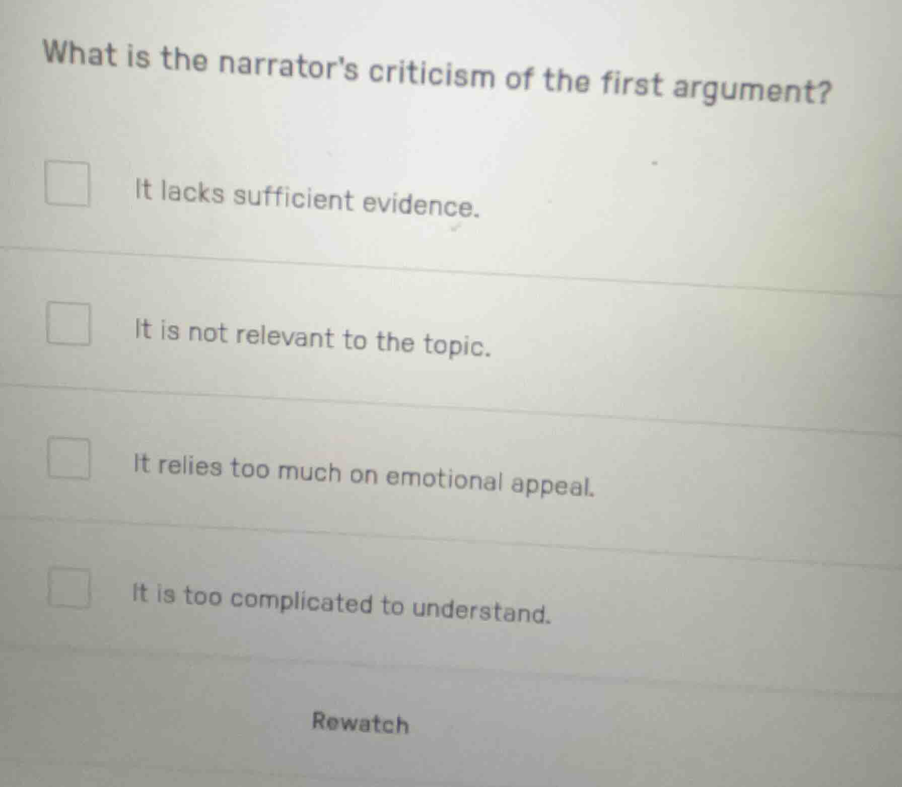 what is the narrators criticism of the first argument? it lacks suffici…