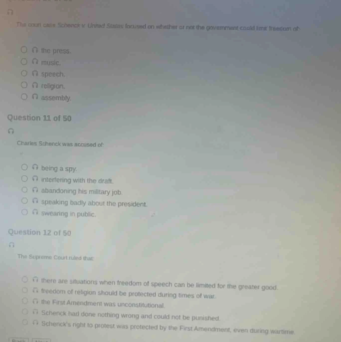 the court case schenck v. united states focused on whether or not the g…