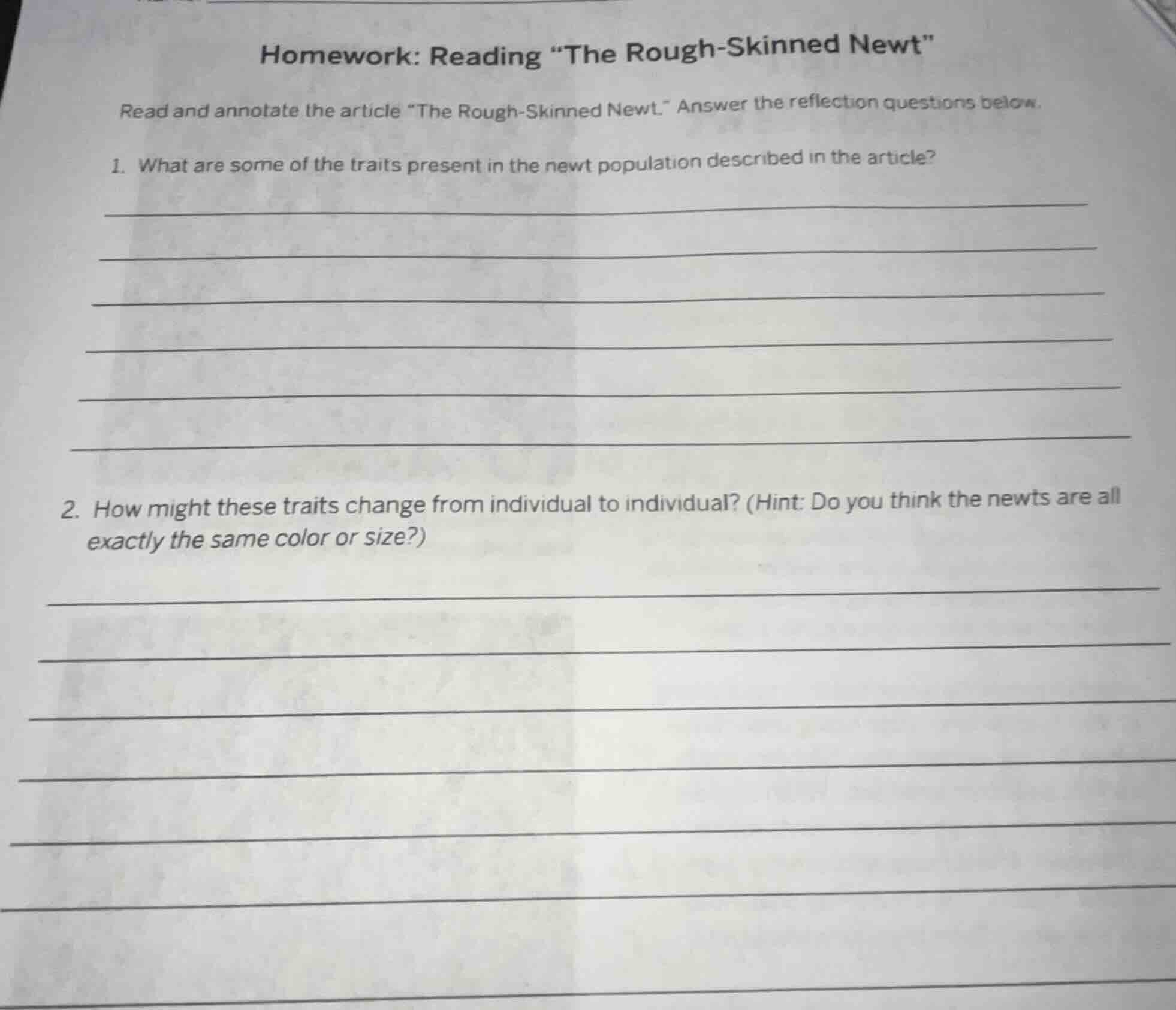 homework: reading \the rough - skinned newt\ read and annotate the arti…