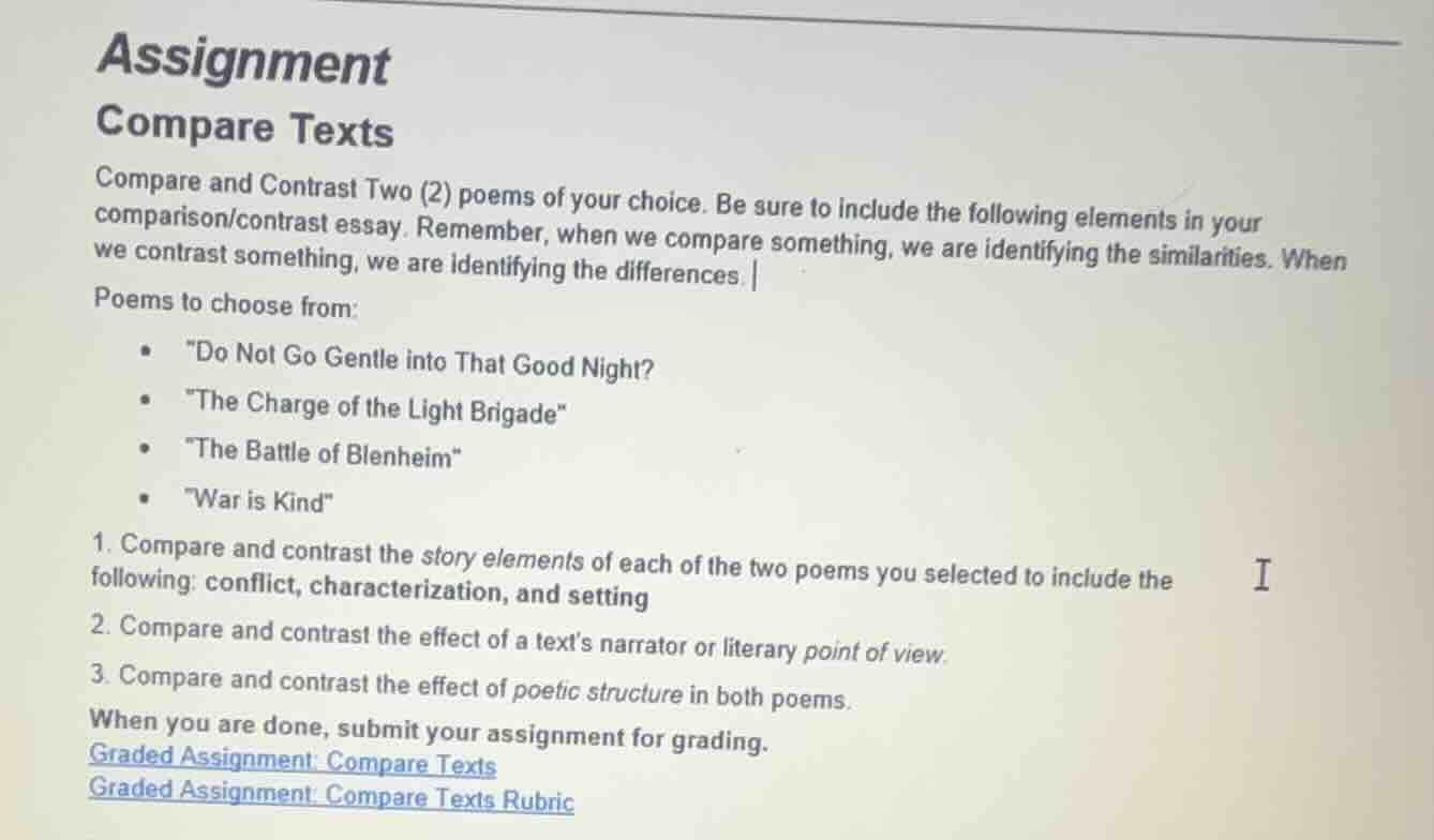 assignment compare texts compare and contrast two (2) poems of your cho…