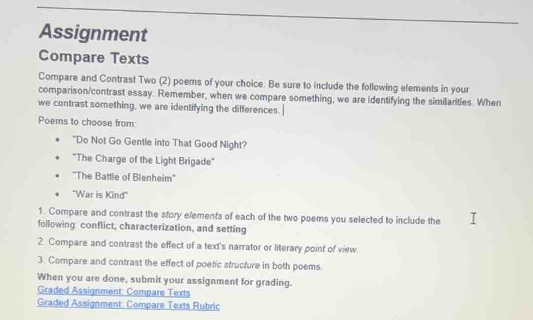 assignment compare texts compare and contrast two (2) poems of your cho…