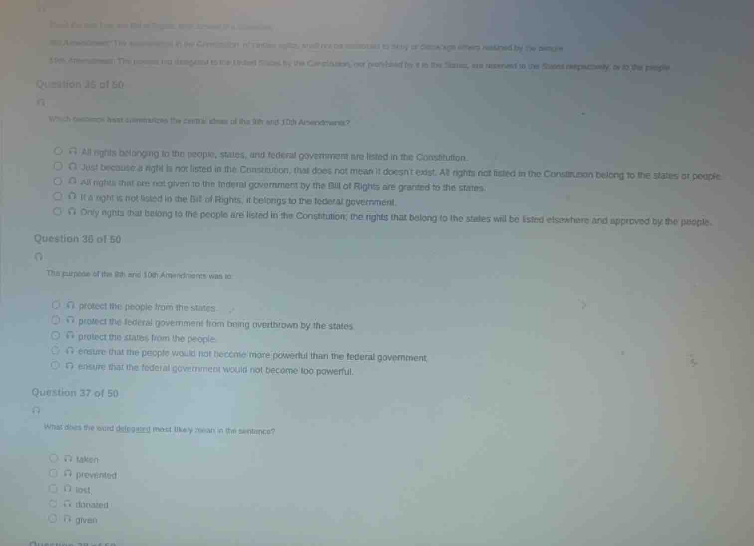 question 35 of 50 which sentence best summarizes the central ideas of t…