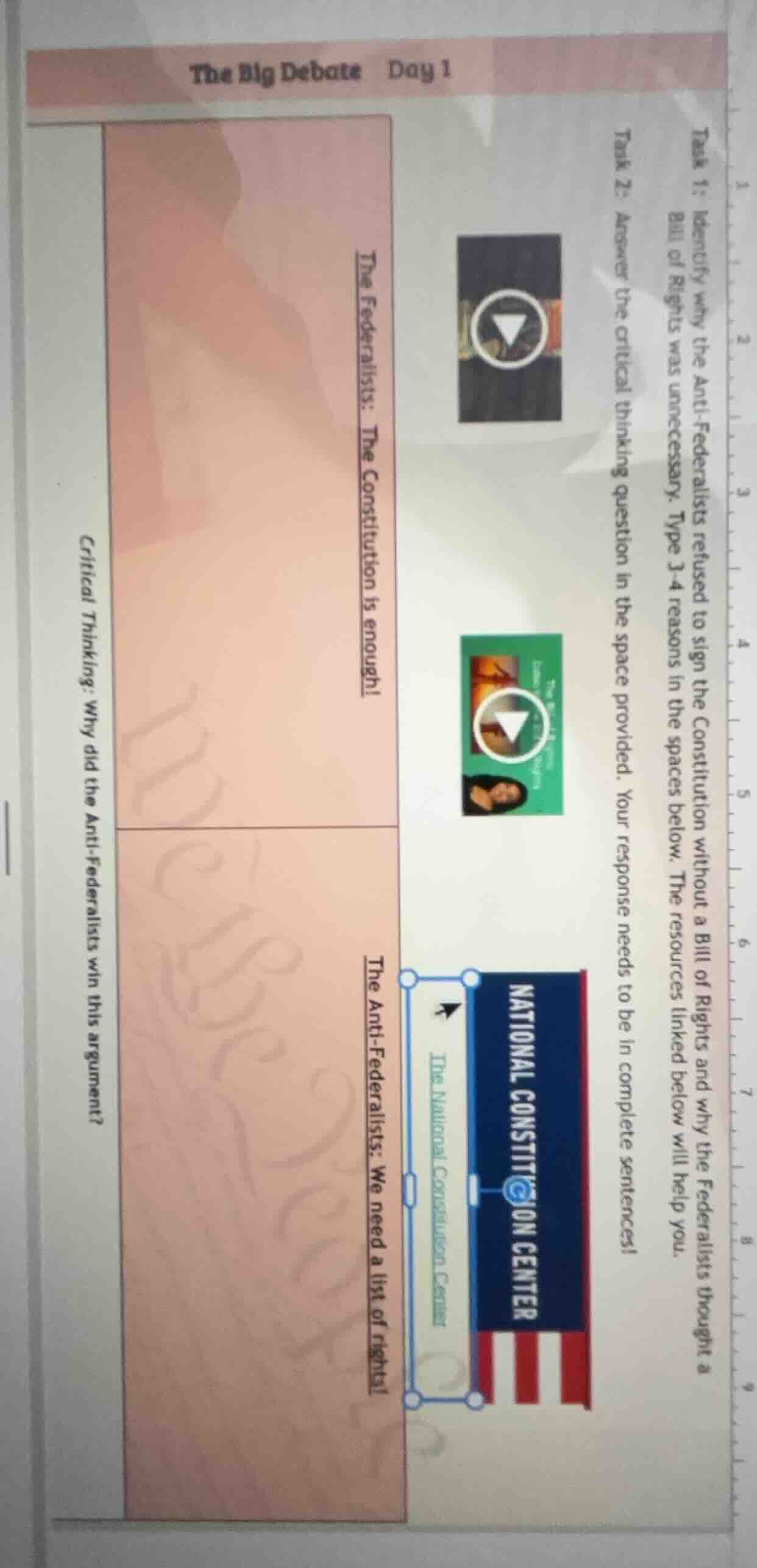 the big debate day 1 task 1: identify why the anti - federalists refuse…