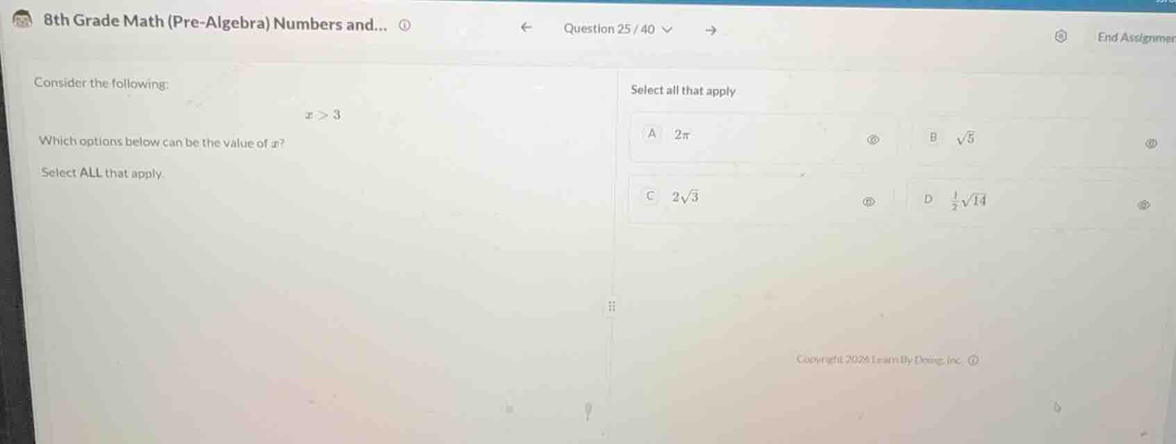 consider the following: $x > 3$ which options below can be the value of…