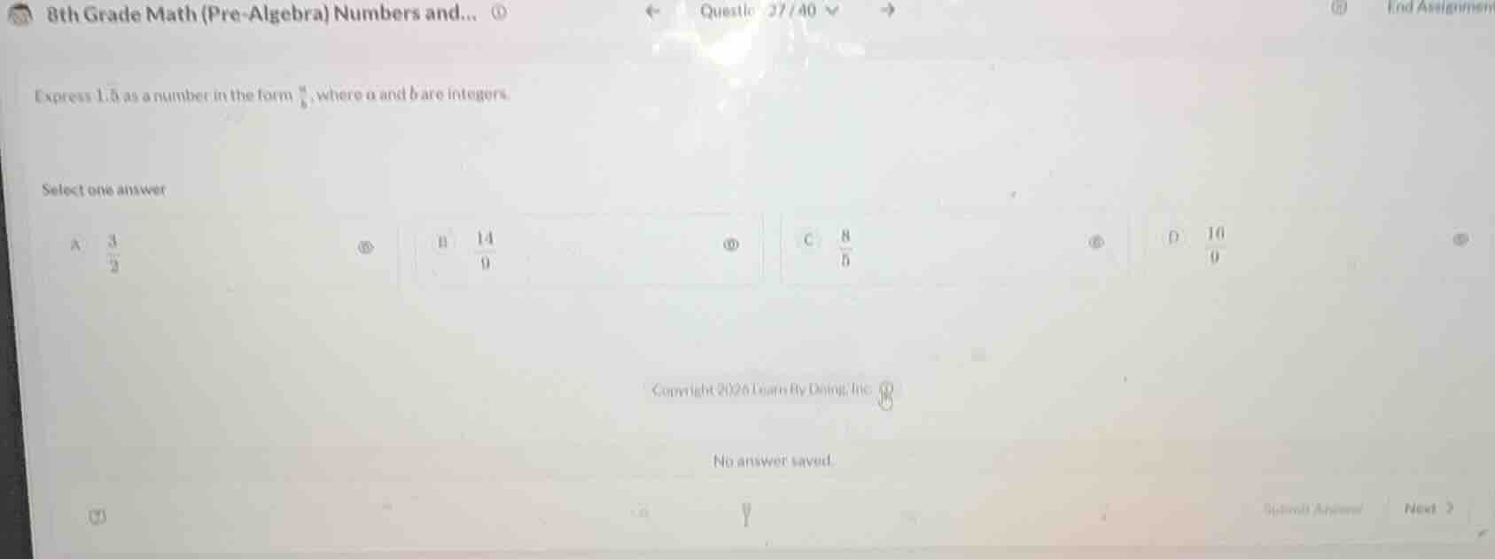 express (1.overline{5}) as a number in the form (\frac{a}{b}), where (a…