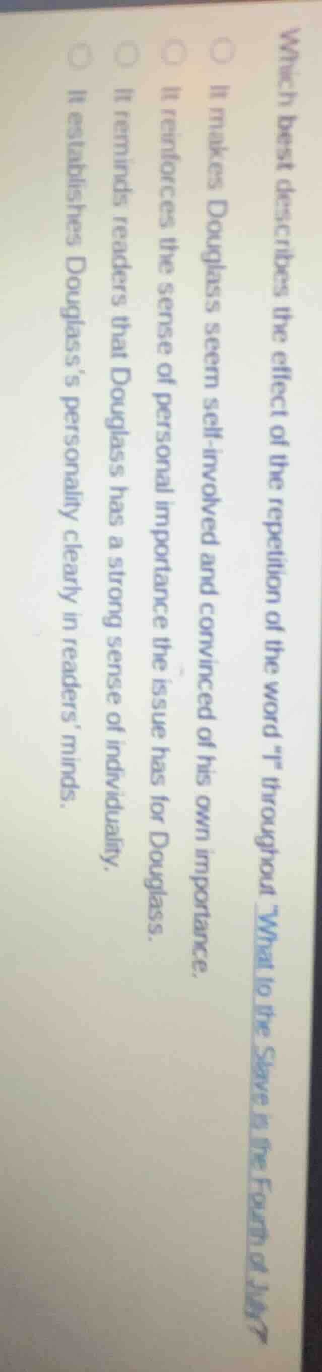 which best describes the effect of the repetition of the word \i\ throu…