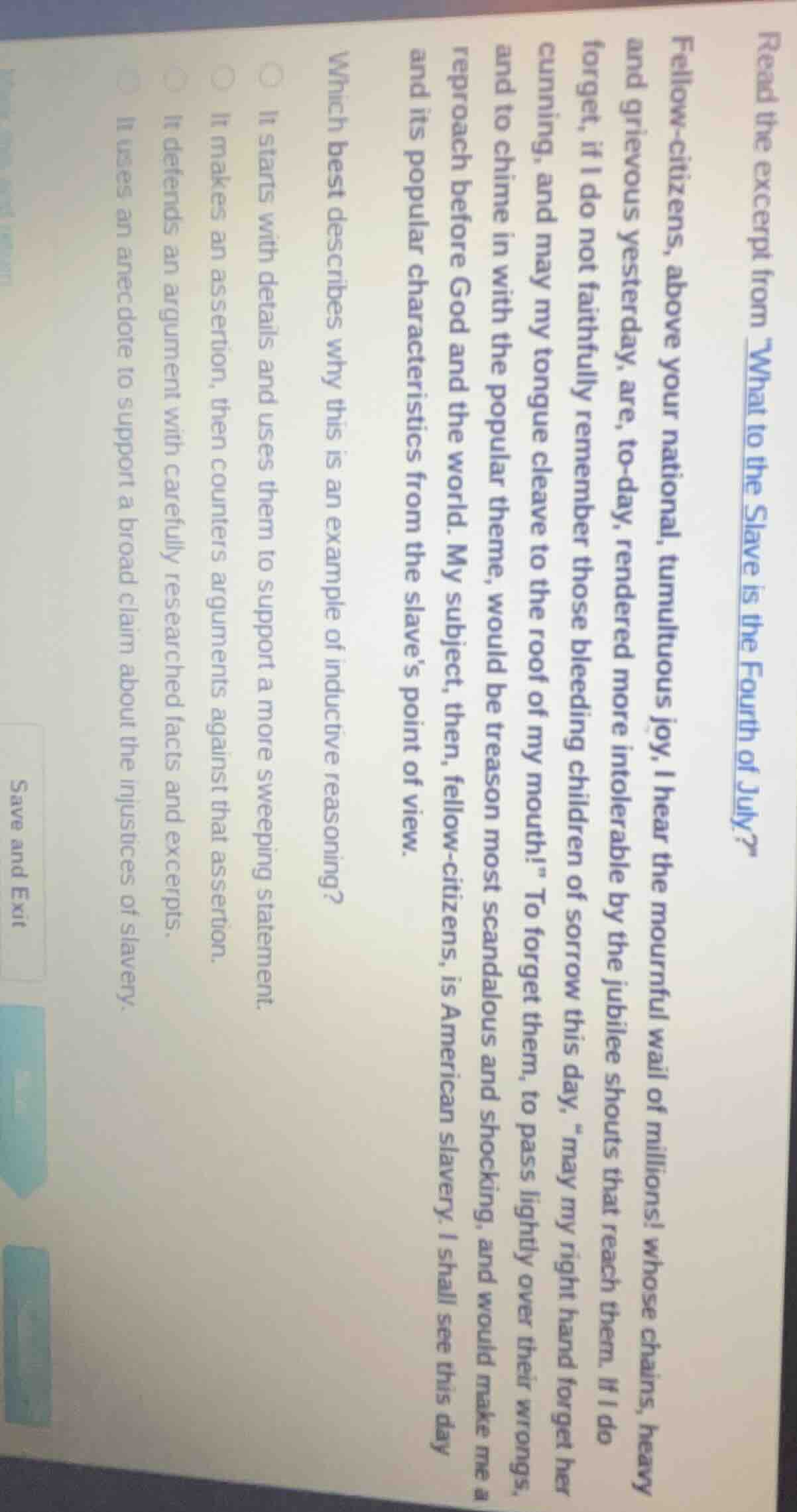 read the excerpt from \what to the slave is the fourth of july?\ fellow…