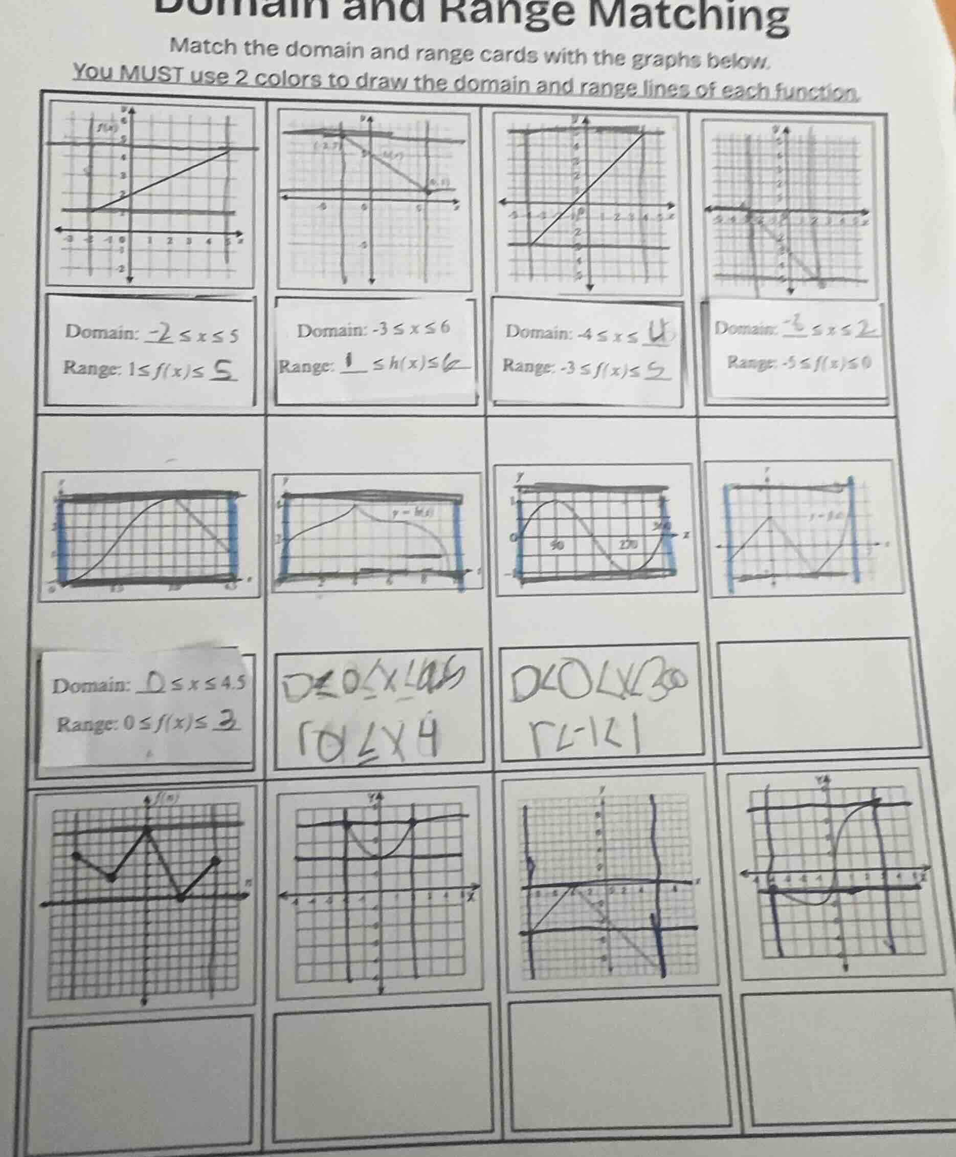 domain and range matching match the domain and range cards with the gra…