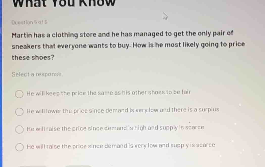 question 5 of 5 martin has a clothing store and he has managed to get t…
