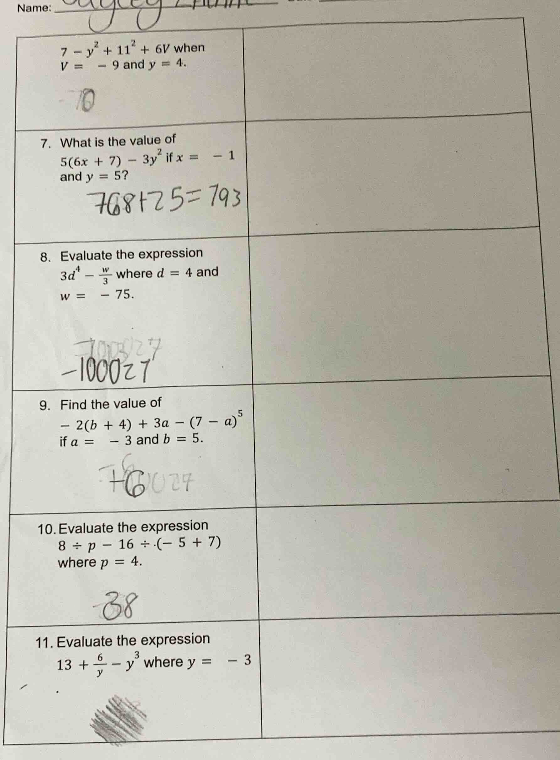 7. what is the value of 5(6x + 7) - 3y² if x = -1 and y = 5? 8. evaluat…