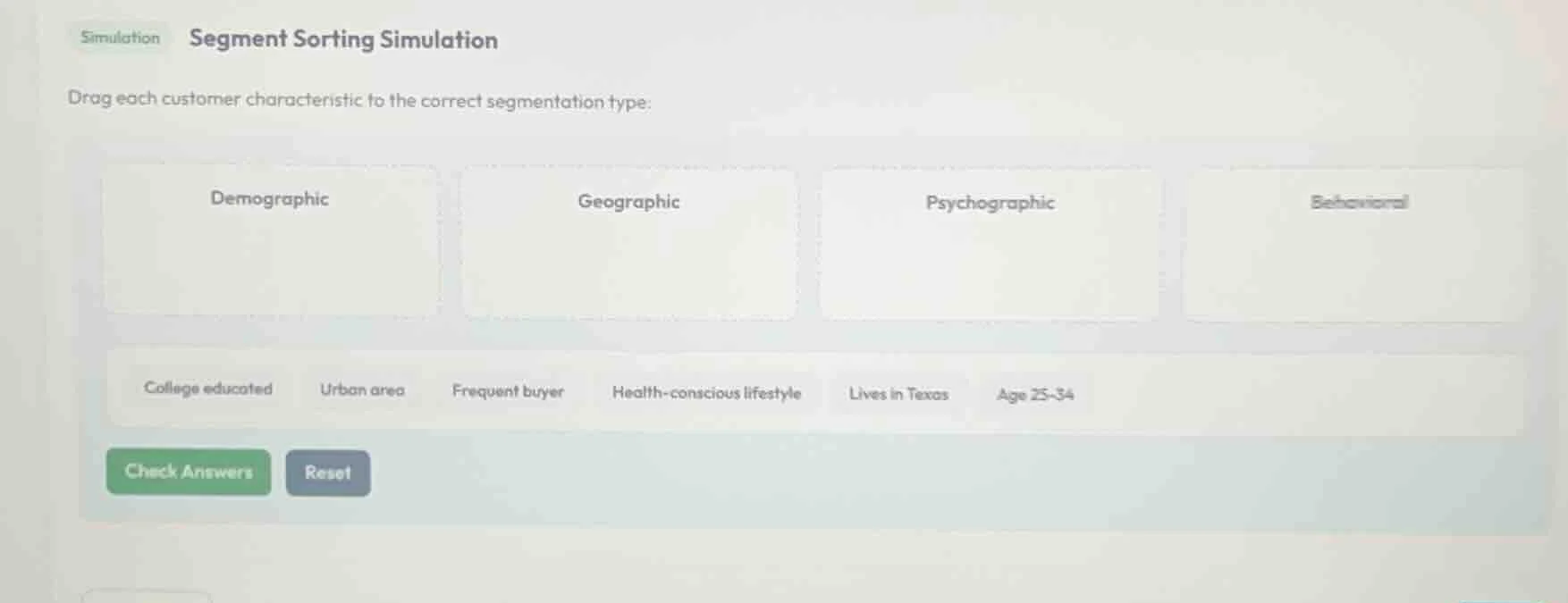 simulation segment sorting simulation drag each customer characteristic…
