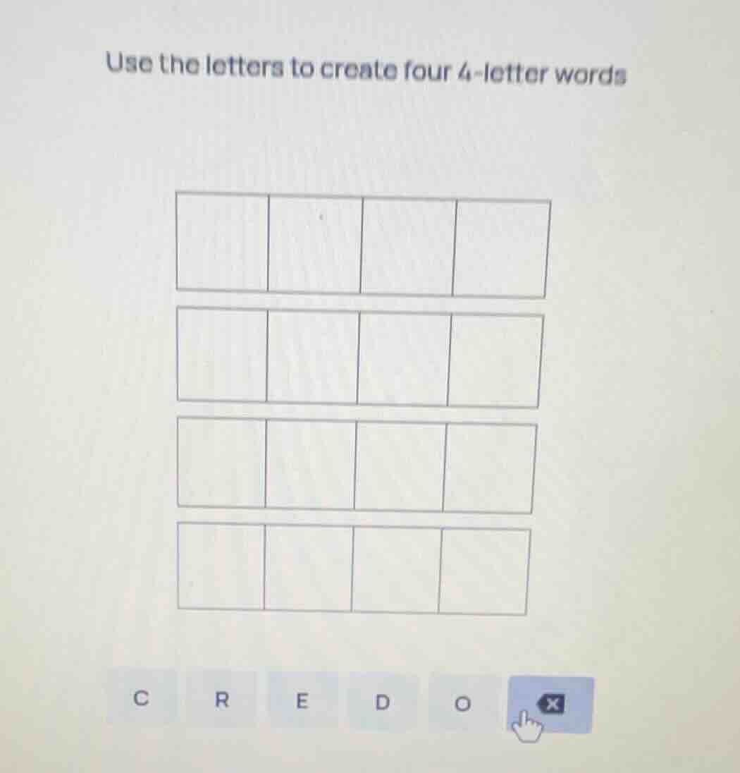 use the letters to create four 4 - letter words