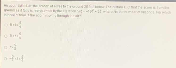 an acorn falls from the branch of a tree to the ground 25 feet below. t…