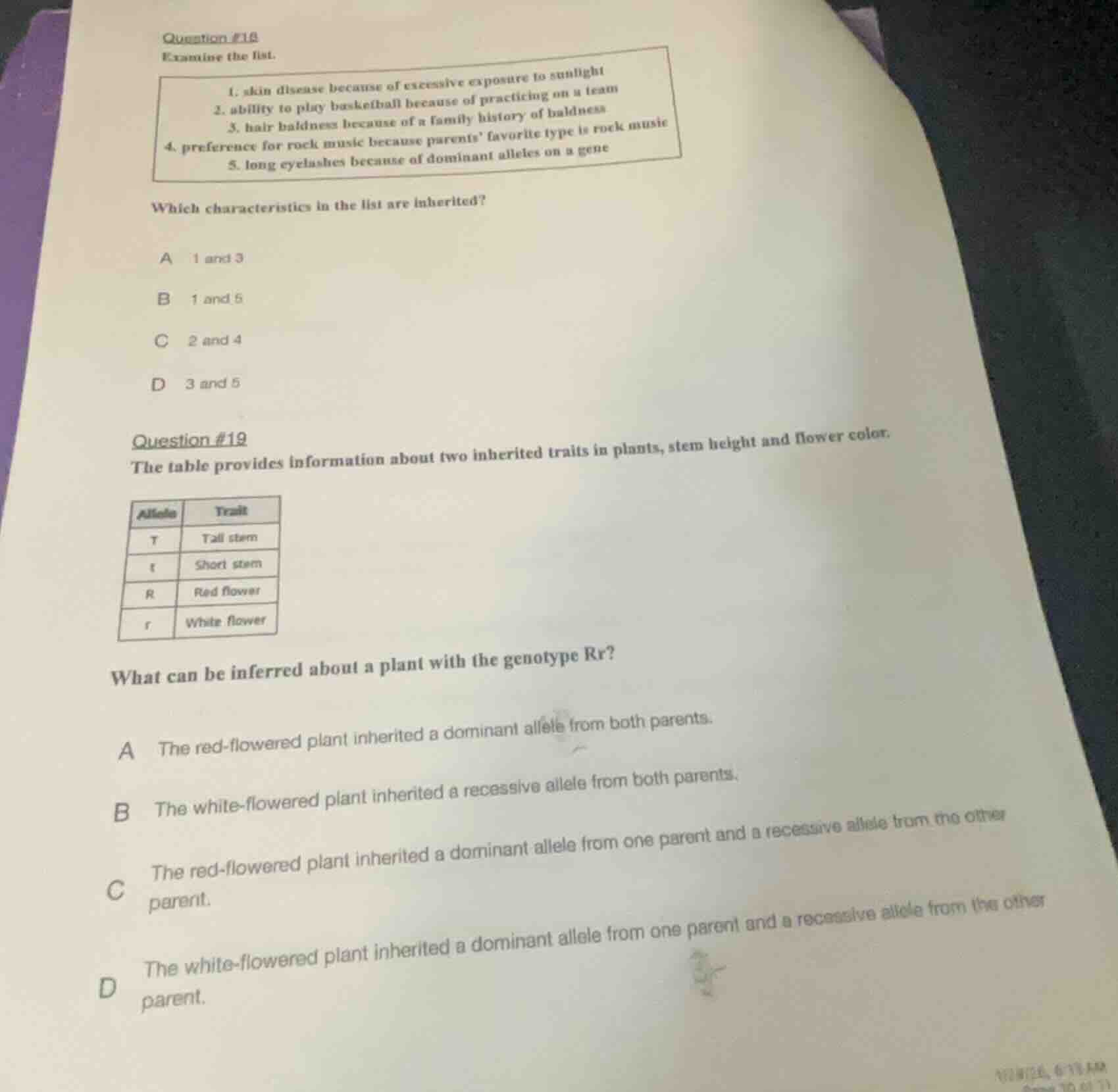 question #18 examine the list. 1. skin disease because of excessive exp…