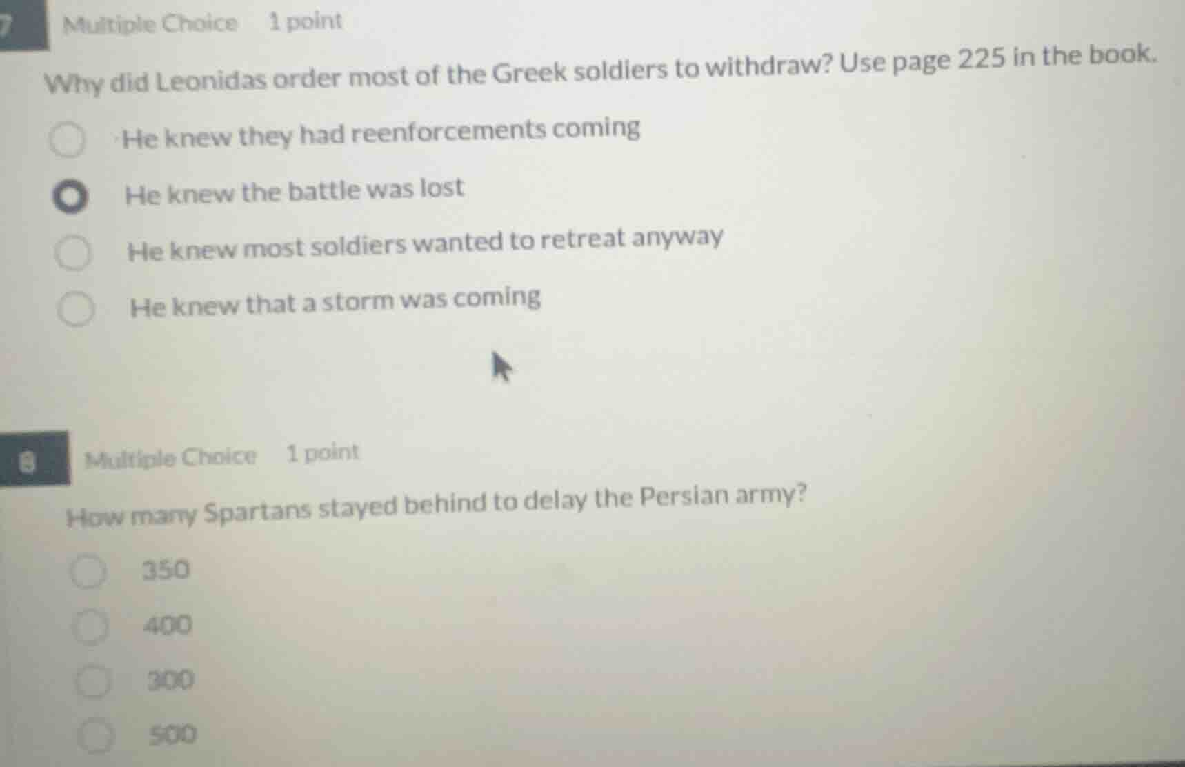 7 multiple choice 1 point why did leonidas order most of the greek sold…