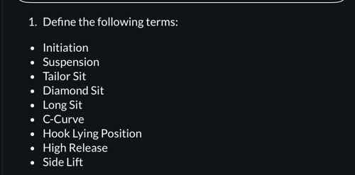 1. define the following terms: - initiation - suspension - tailor sit -…