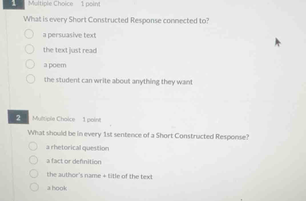 1 multiple choice 1 point what is every short constructed response conn…