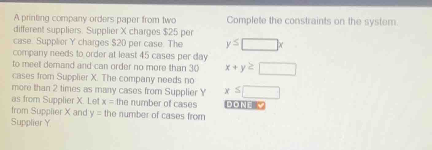a printing company orders paper from two different suppliers. supplier …