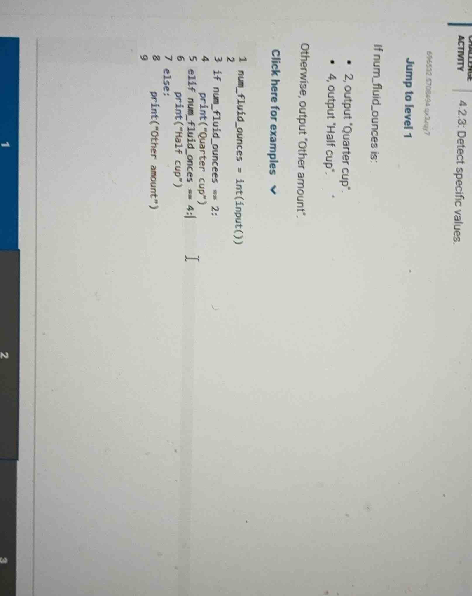 challenge activity 4.2.3: detect specific values. jump to level 1 if nu…