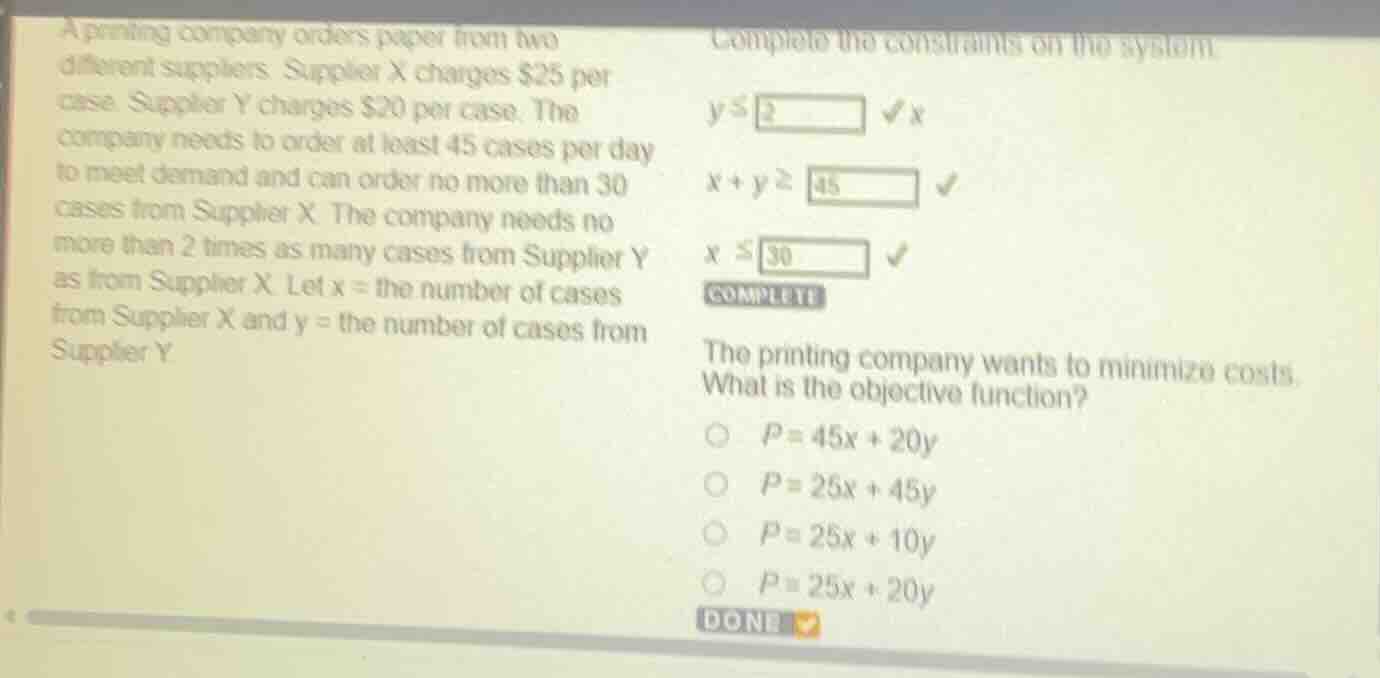 a printing company orders paper from two different suppliers. supplier …
