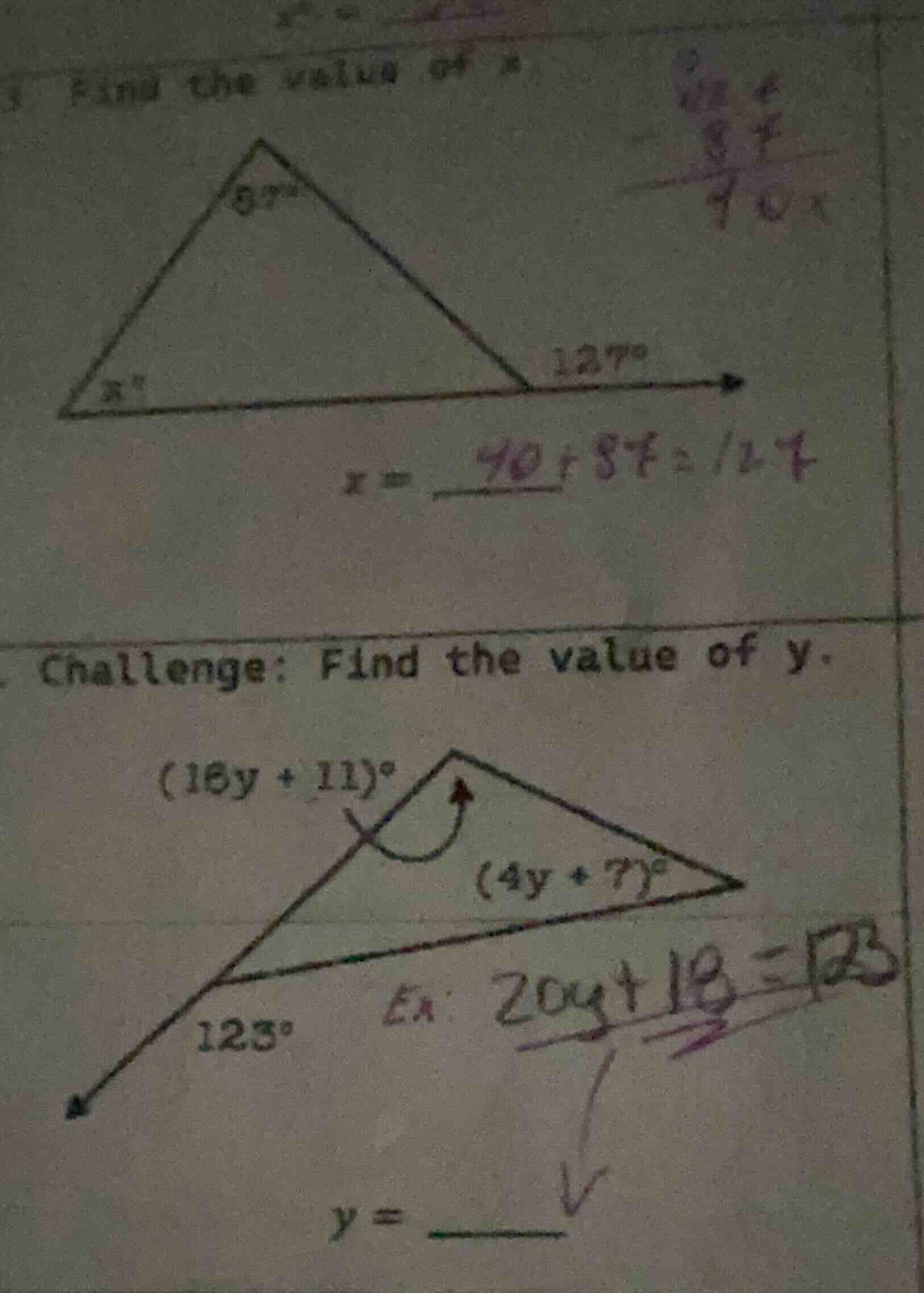 find the value of x challenge: find the value of y.