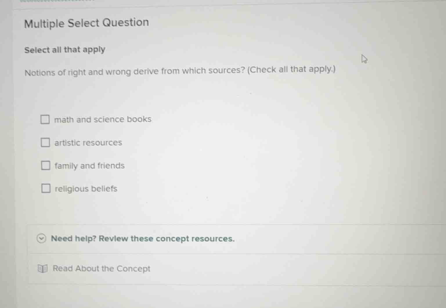multiple select question select all that apply notions of right and wro…