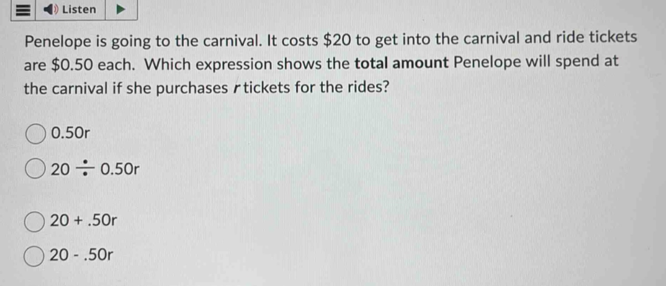 penelope is going to the carnival. it costs $20 to get into the carniva…
