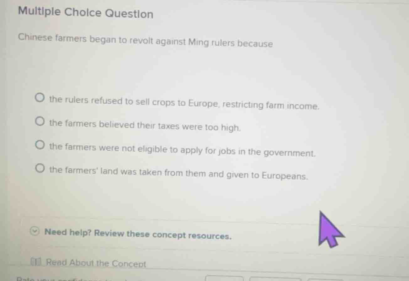 multiple choice question chinese farmers began to revolt against ming r…