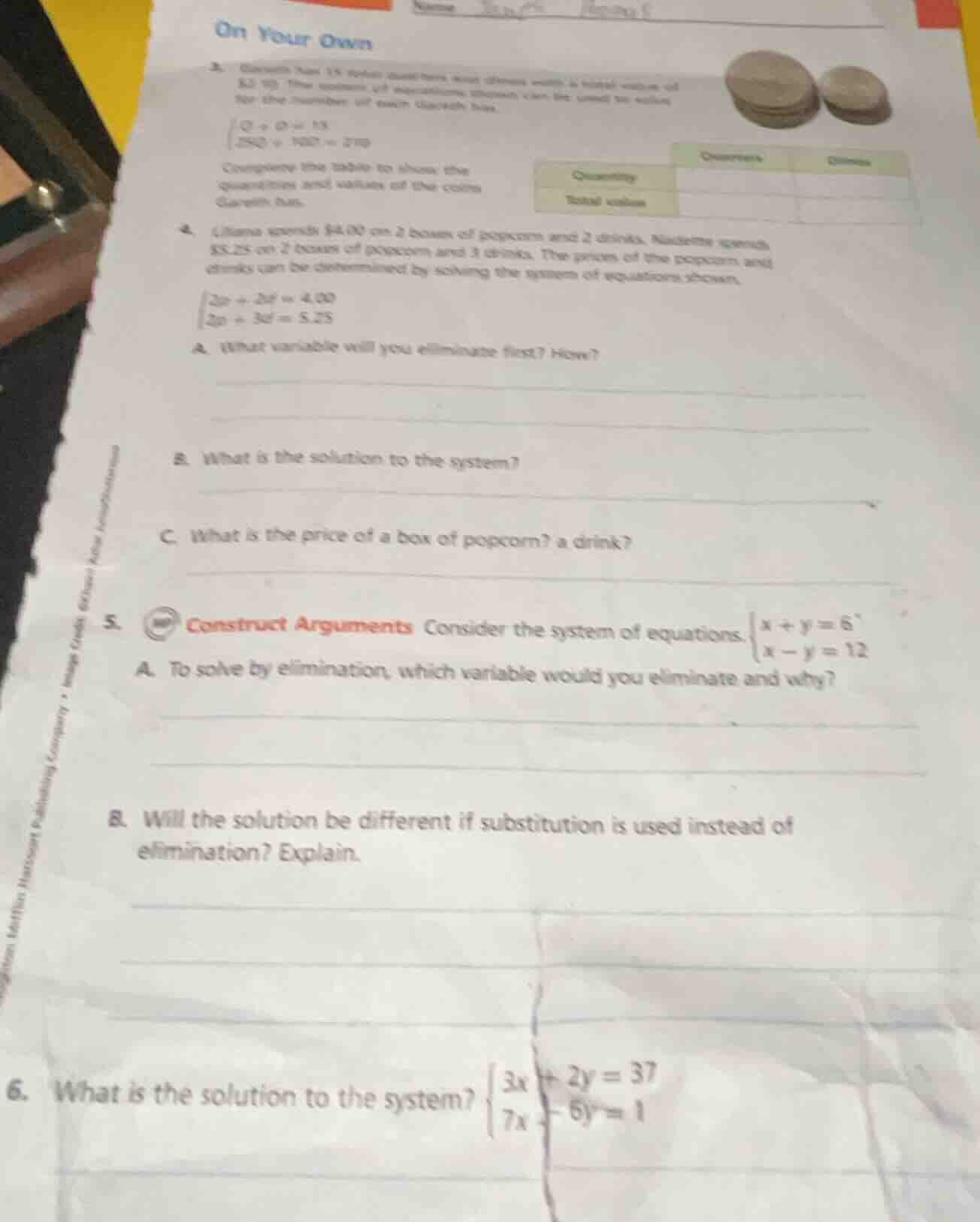 on your own 3. (some text about coins, tables, and equations) 4. lilian…