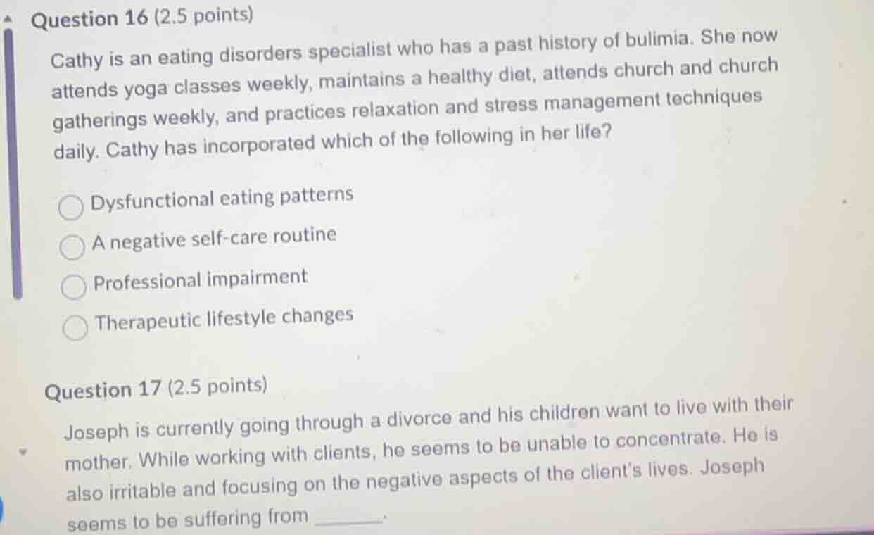 question 16 (2.5 points) cathy is an eating disorders specialist who ha…