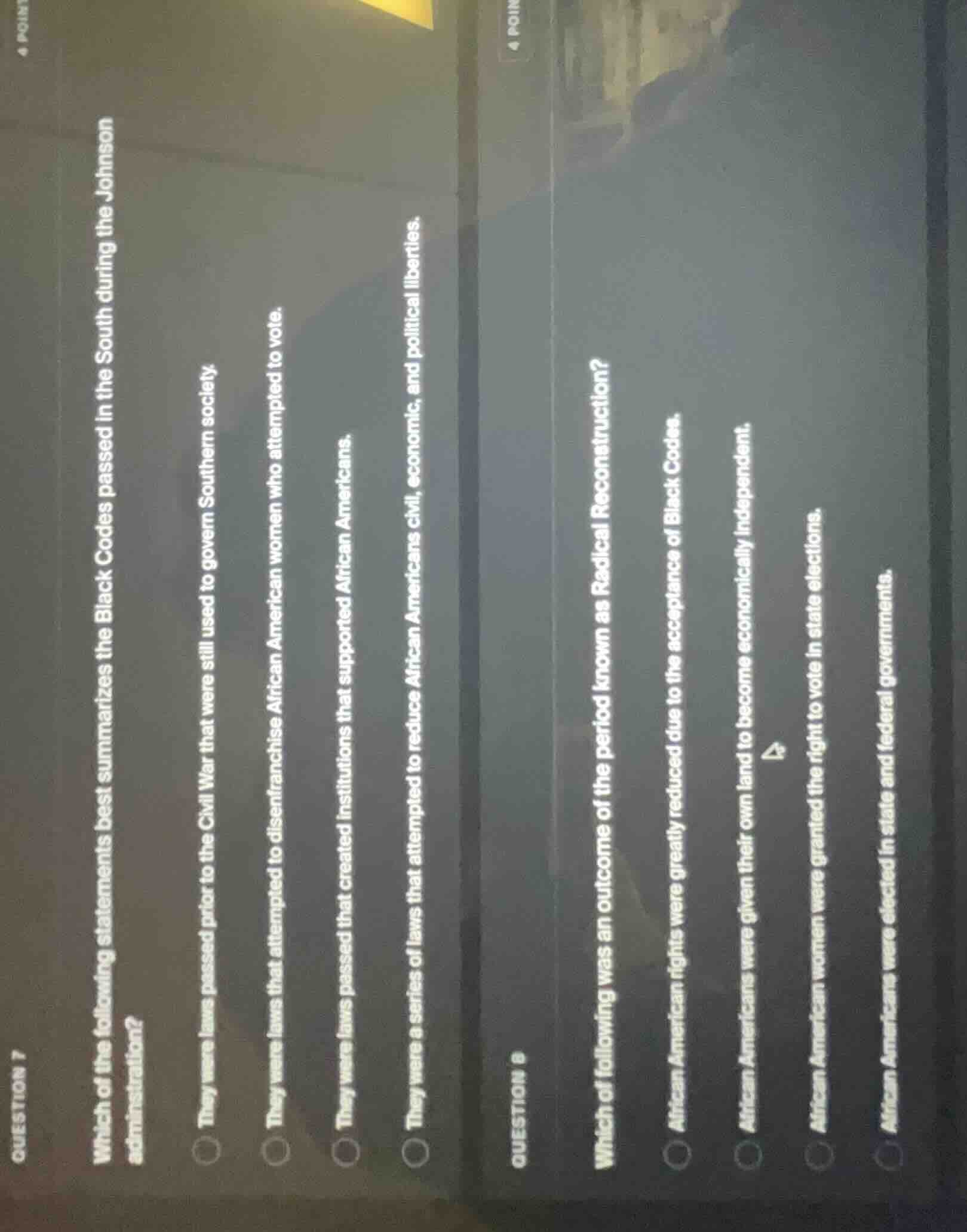 question 7 which of the following statements best summarizes the black …