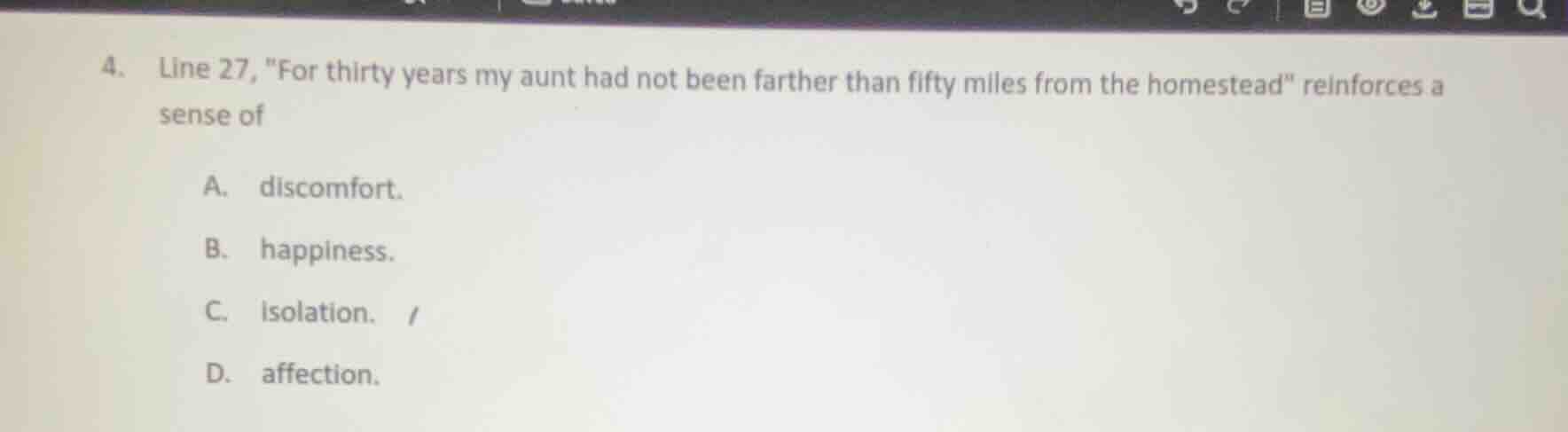 4. line 27, \for thirty years my aunt had not been farther than fifty m…