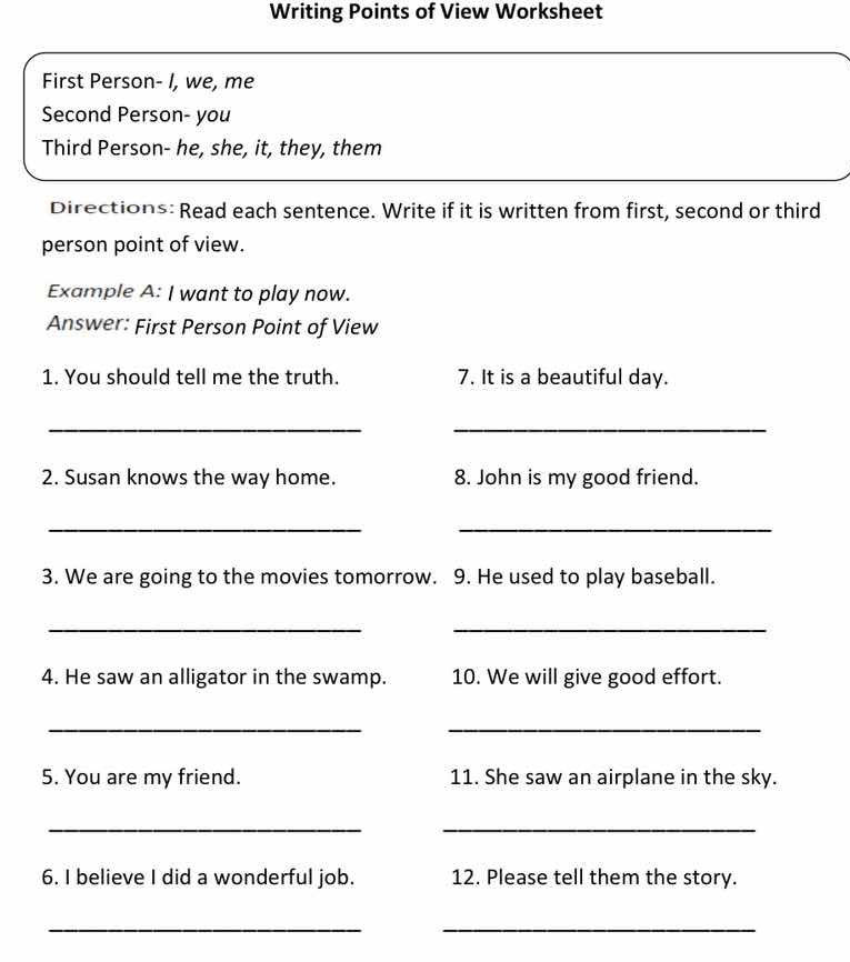 writing points of view worksheet first person- i, we, me second person-…