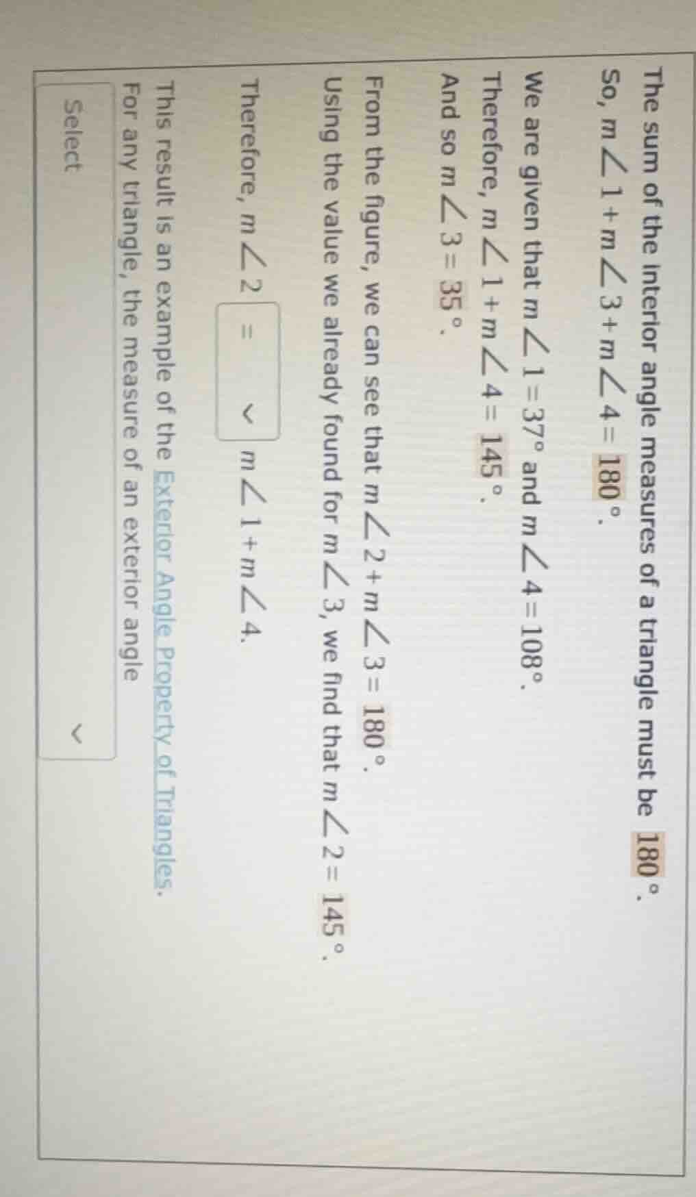 the sum of the interior angle measures of a triangle must be 180°. so, …