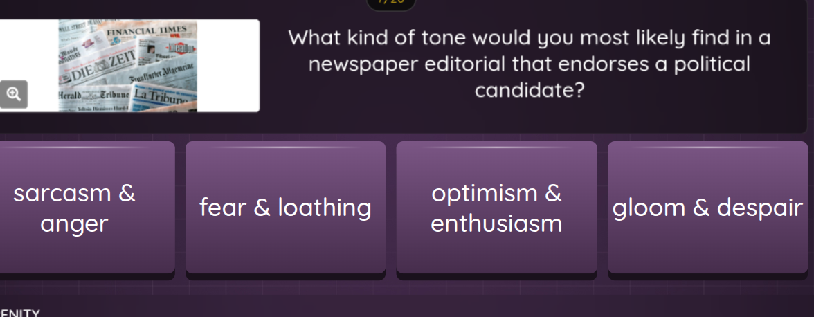 what kind of tone would you most likely find in a newspaper editorial t…