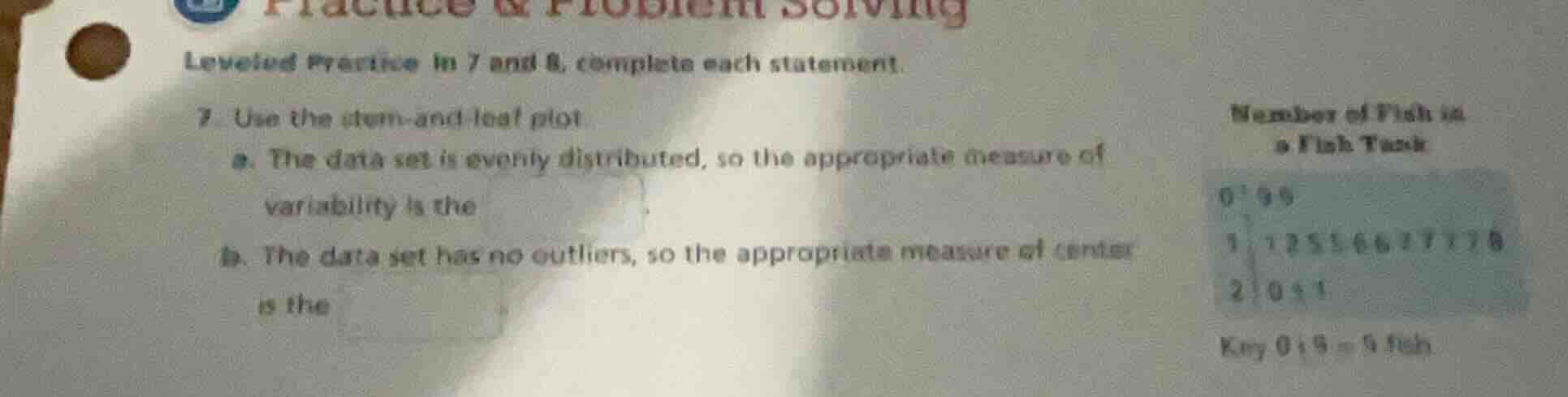 leveled practice in 7 and 8, complete each statement. 7. use the stem -…