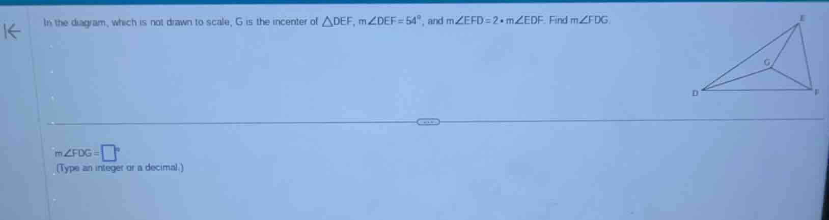 in the diagram, which is not drawn to scale, g is the incenter of $\\tr…