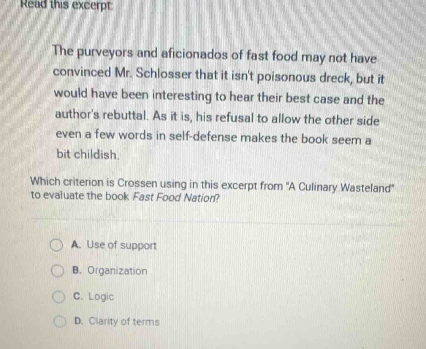 read this excerpt: the purveyors and aficionados of fast food may not h…