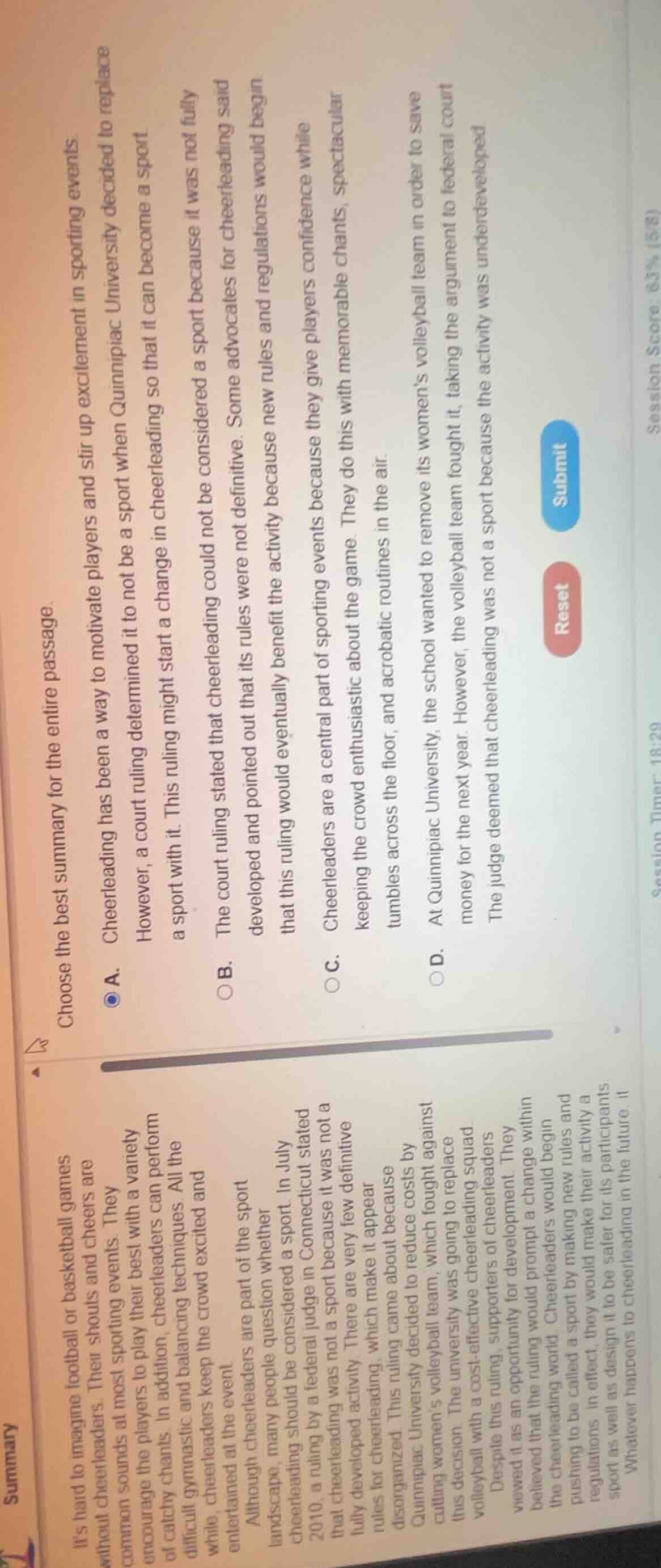 choose the best summary for the entire passage. imagine football or bas…