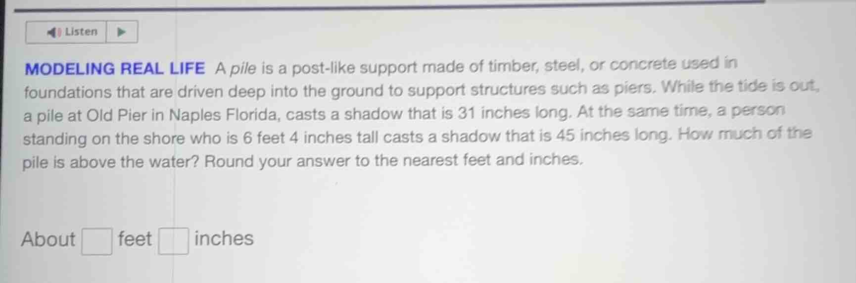 modeling real life a pile is a post - like support made of timber, stee…