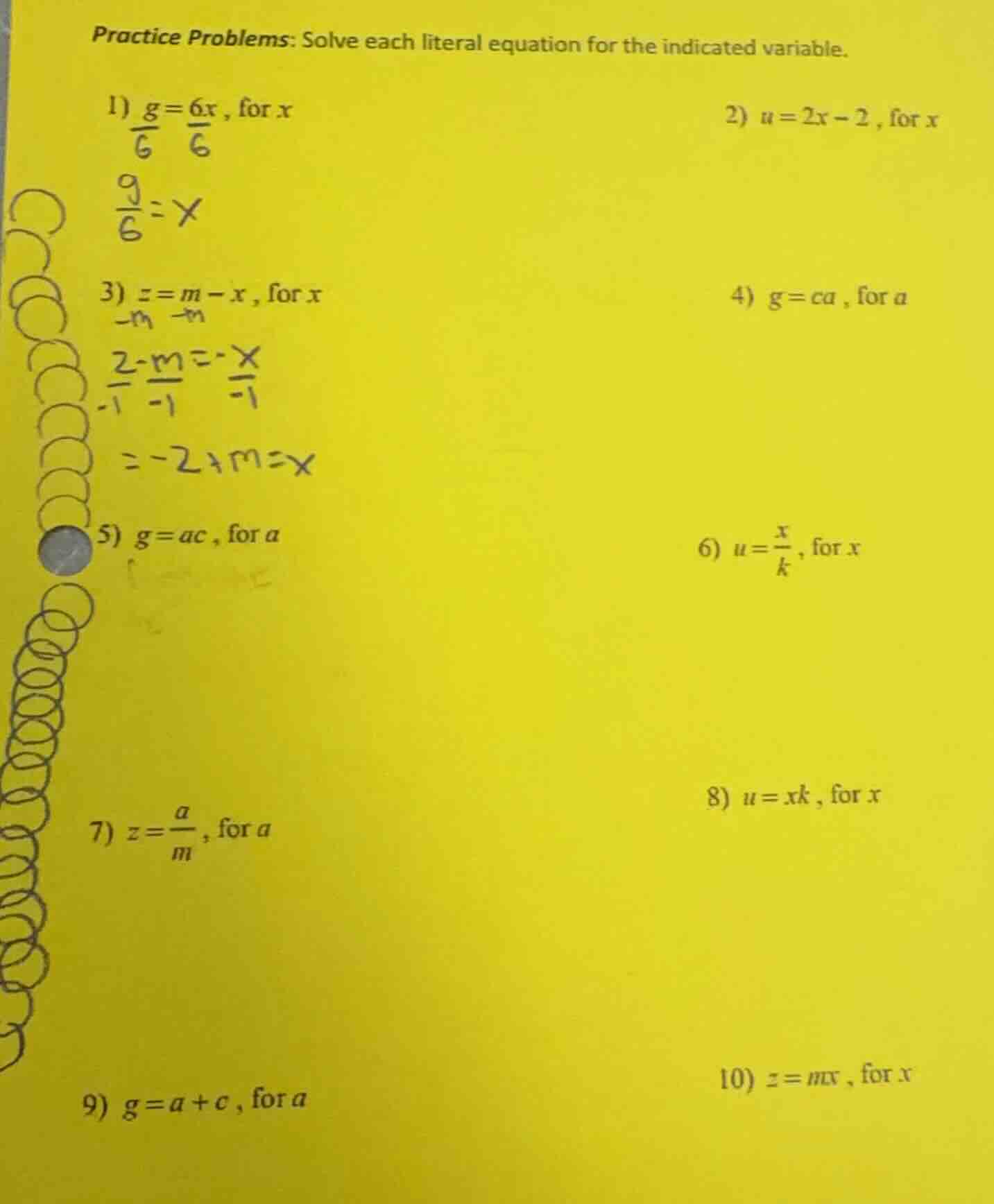 practice problems: solve each literal equation for the indicated variab…
