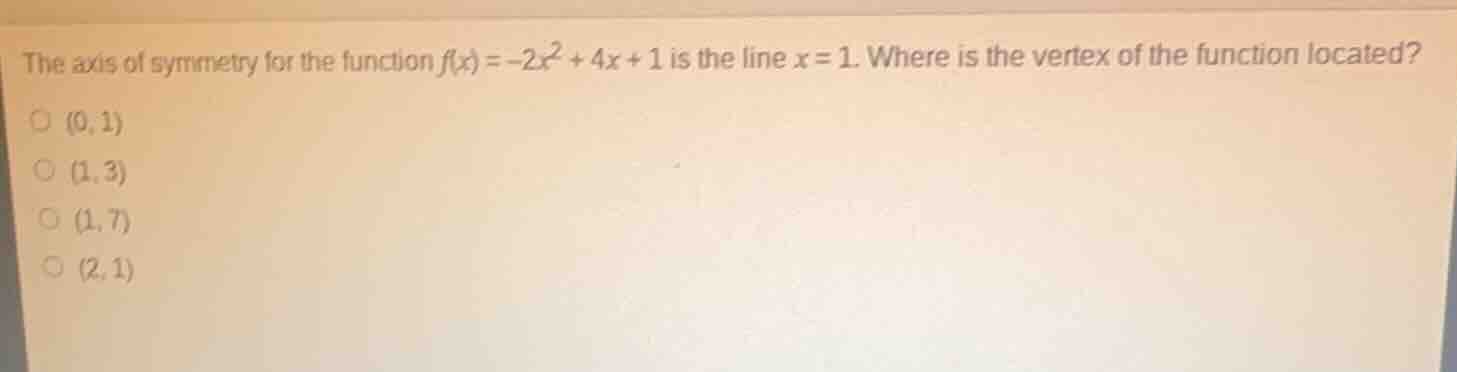 the axis of symmetry for the function $f(x) = -2x^2 + 4x + 1$ is the li…